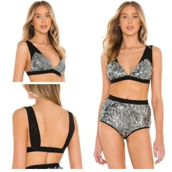 NWT Free People let it shine Bralette size L & panty pewter combo size M "set" - Picture 2 of 16